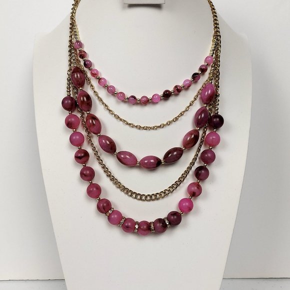 NWT BALLET LAYERED MAUVE & MAGENTA BEADED NECKLACE WITH CRYSTAL ACCENTS - Picture 4 of 9